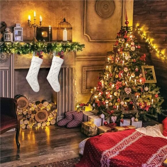 Christmas Stockings, 2 Pack 18 Inches Cable Knitted Large Size Stocking Gifts - Picture 2 of 7
